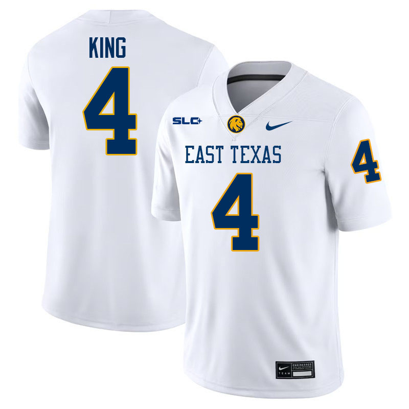 East Texas A&M Lions #4 Koby-Sebasyen King College Football Jerseys,Uniforms-White
